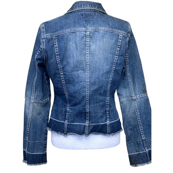 Guess blue denim jacket, fringed hem, medium, bohemian, southwestern, rodeo - Picture 3 of 7